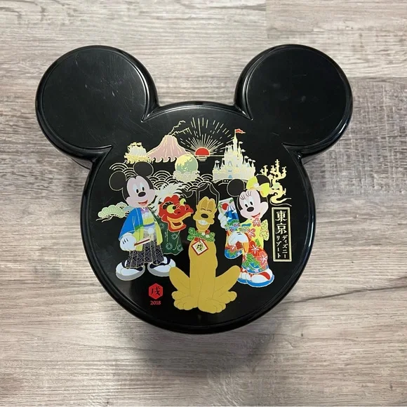 Tokyo Disney Mickey Mouse Black Two Tiered Candy Tin With Some Candy - Picture 1 of 12